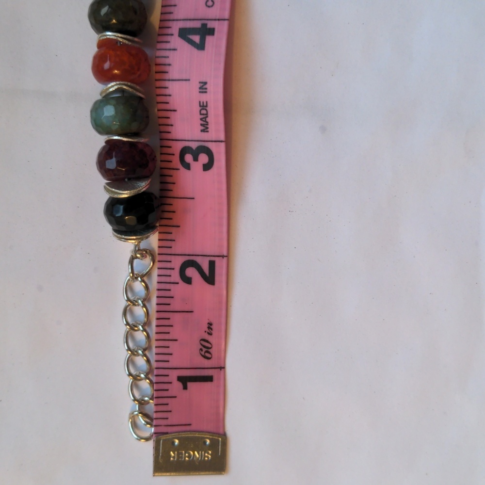 New Agate Bracelet.  Multi color, faceted.  Silver. Handcrafted.  7 1/2"+2". Box - Picture 4 of 5